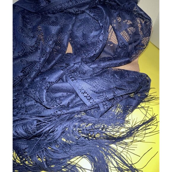 Women's Elegant Floral Lace Shawl Scarf Blue Fringe Clothing Accessory Formal - Picture 6 of 14